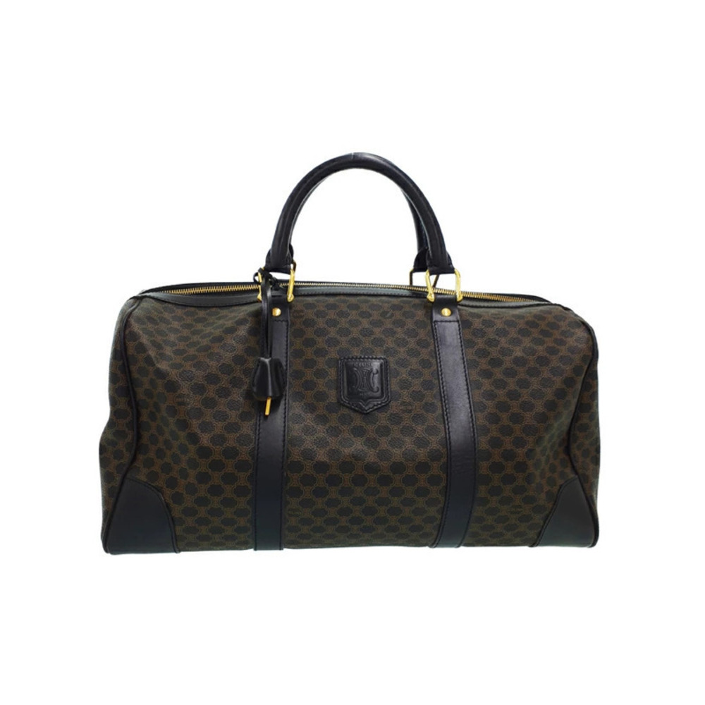 Celine Macadam Boston bag canvas tan trim handles Brown